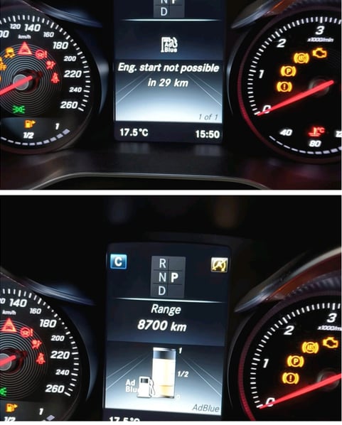 Mercedes-Benz instrument cluster AdBlue fault