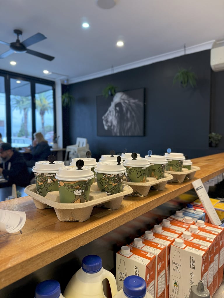 Coffee counter with Campos cups
