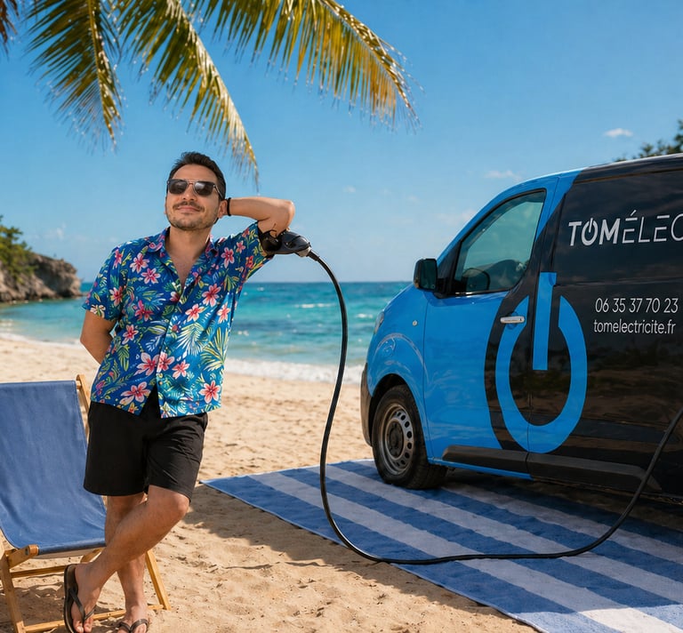 Tom Électricité en vacances, recharge en cours