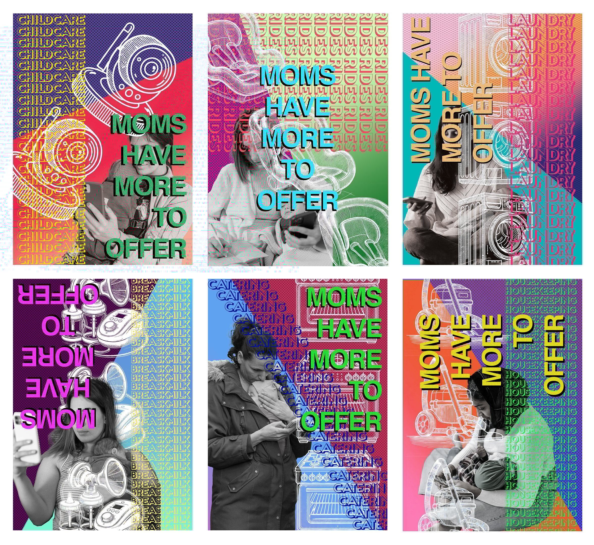 Visual essay poster series on mothers and the gig economy