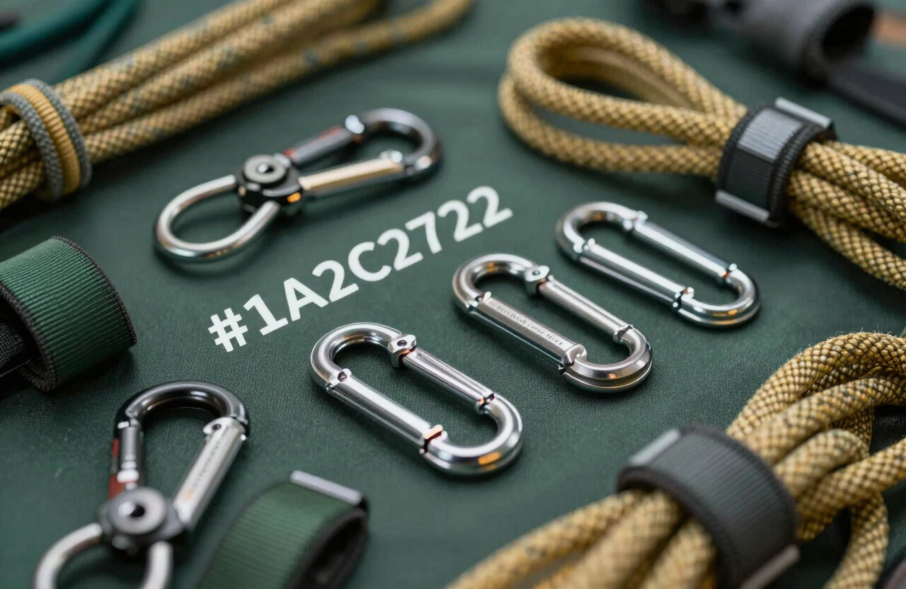 A display of professional-grade tree climbing gear, including thick ropes, harnesses, and carabiners, arranged neatly. The scene suggests meticulous preparation and integrity. Sharp focus, premium lighting, featuring #1A2C21 and metallic #B1976D highlights.