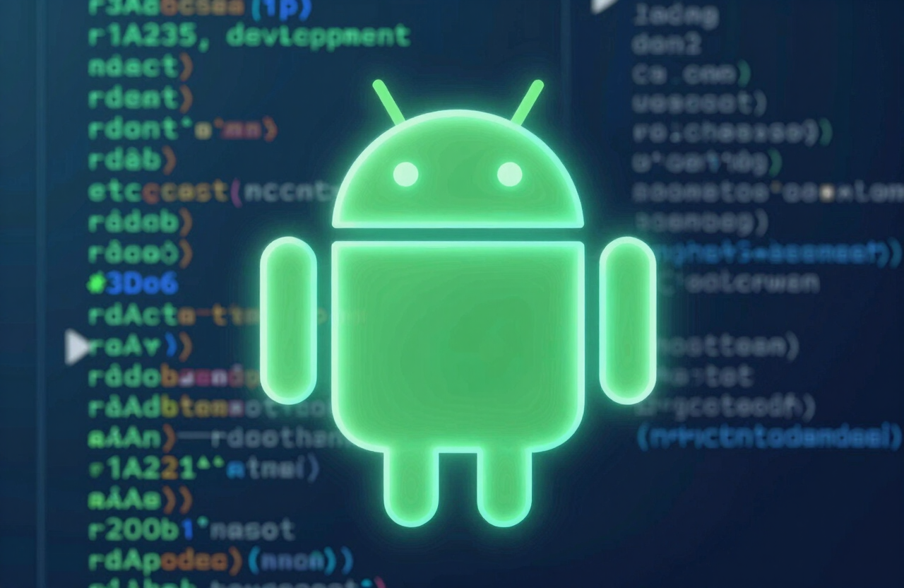 A conceptual image of glowing code lines representing robust Android development. The aesthetic is clean and innovative, incorporating #3D6B58 and #1A2B3B tones.