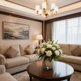Close-up of a comfortable bed with clean white linens in a well-kept room.