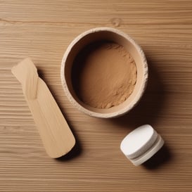 A hand holding a piece of brown soap against a plain background. The soap has a natural, handmade appearance with a slightly uneven surface.