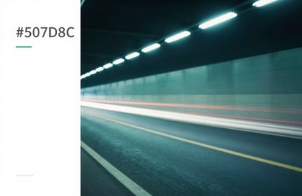 Fast-motion light trails in a dark tunnel, symbolizing speed and agility, in hues of #507D8C and deep navy.