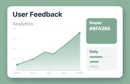 A clean infographic element representing user feedback and analytics data, with professional lighting and the brand's sage green color #8FA39A.