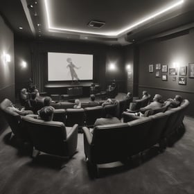 A group of people in a modern, well-lit gallery space are gathered around listening to a person giving a presentation. The wall features large text reading 'Aqua Paradiso' and includes dates in 2022, likely indicating the title and timeline of an exhibition or event. The room has large windows and sleek architecture, creating an open and contemporary environment.