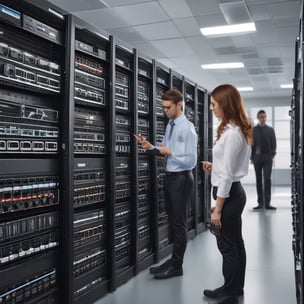 Professional analyzing data on multiple screens to optimize system performance.