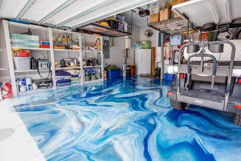 Blue and White Metallic Epoxy floor Lincoln NE