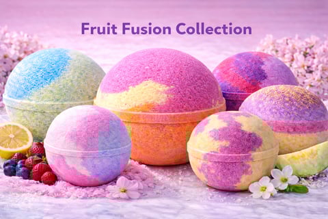 Fruit fusion bath bombs XL colorful fruity bath bombs bright luxury bath soak