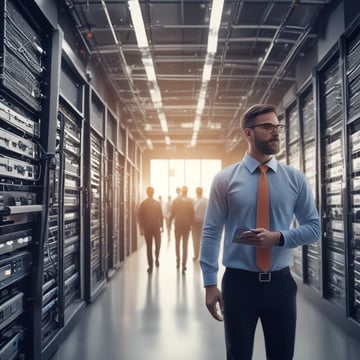 Team collaborating on IT infrastructure planning in a modern office.