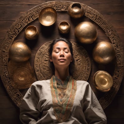 a woman with a large golden bowl of food
