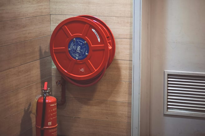 Fire hose & extinguisher in a office building