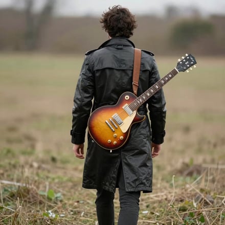 man holding Les Paul  guitar