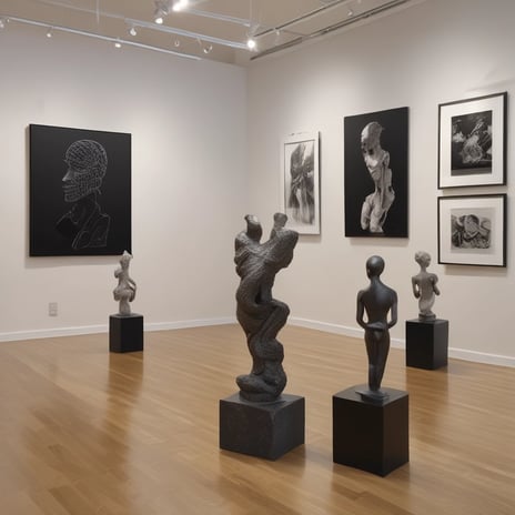 An art gallery hallway with richly decorated walls painted 