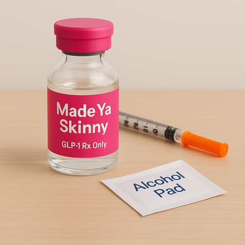 a bottle of alcohol and a medicine bag