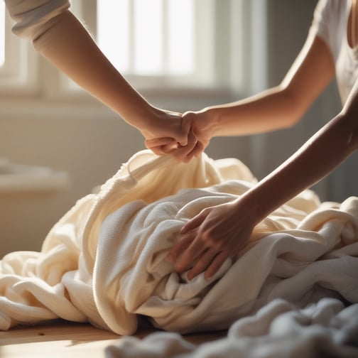 white and teal steam clothes iron plugged on ironing board