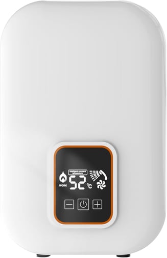 a white and orange clock on a white background