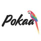 Pokaa brand logo featuring black cursive text and a vibrant, multicolored parrot icon.