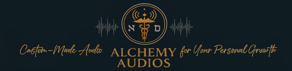Banner for Alchemy Audios, featuring the text "Custom-Made Audio for your Personal Growth"