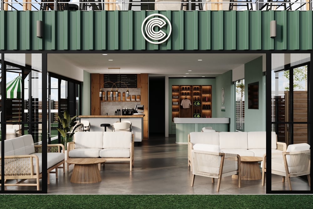 Rendering of Court One, the premium padel court at 1939 3rd Ave in downtown Columbus, GA