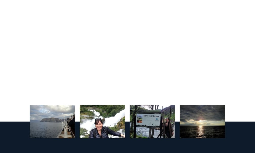 Foto de fundo da página inicial mostrando destinos visitados pela autora na Noruega