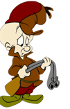 a cartoon character with a hat and a gun or limp dic poor Elmer fud