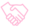 a pink handshake with a hand holding a business card