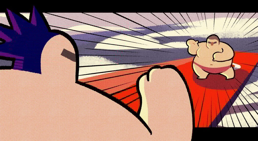 a cartoonish looking man in red underwear
