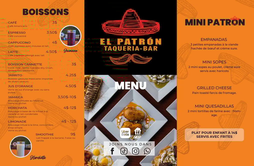 Menu El Patron Taqueria El Patron Taqueria