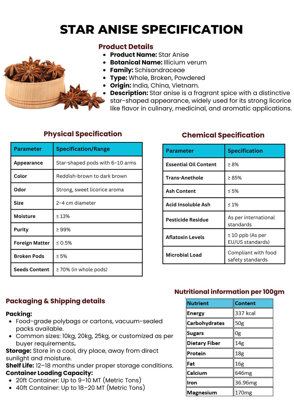 Star anise export