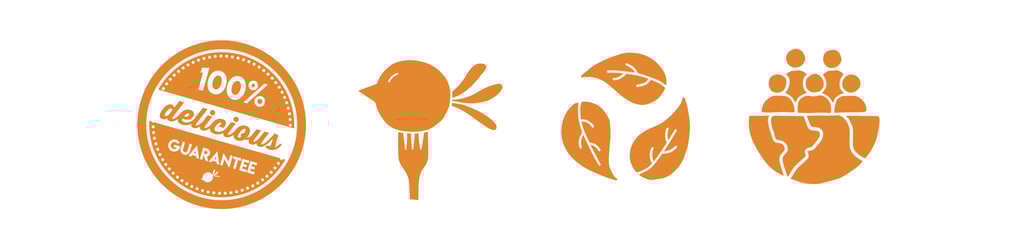 100% delicious guarantee seal and brand icons