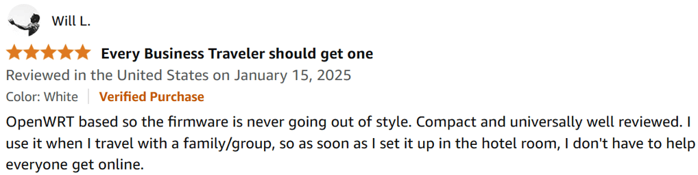 5 star positive review of gl .inet opal portable wifi compact and ease of setup