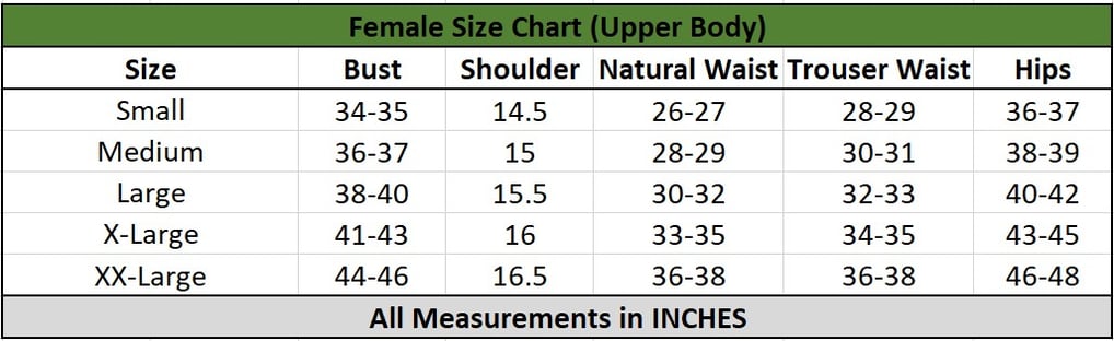 female size chart