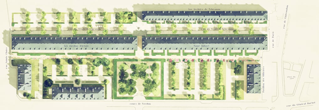 Plan masse 3D aquarelle – Arras – citadelle -Cadence architecte du patrimoine - Histoire & Patrimoine