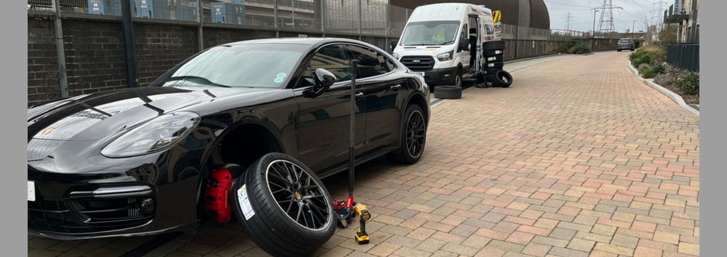 A car tyre got changed by mobile tyre fitting unit