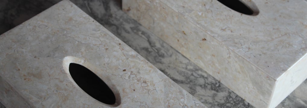 Transform your bathroom with Natural Ston. Explore Nussen Living Natural Stone Bathroom Accessories.