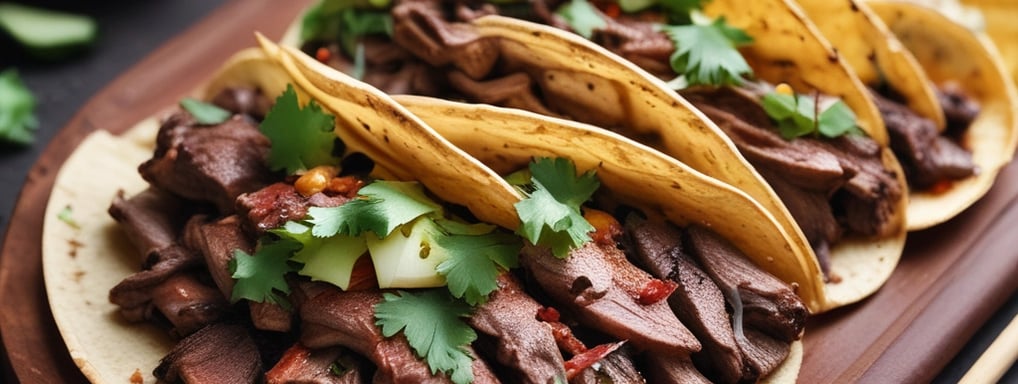 Two hard-shell tacos are filled with seasoned ground meat, shredded lettuce, diced tomatoes, grated cheese, and topped with a dollop of sour cream. They are placed on a clean white plate, highlighting their vibrant colors.