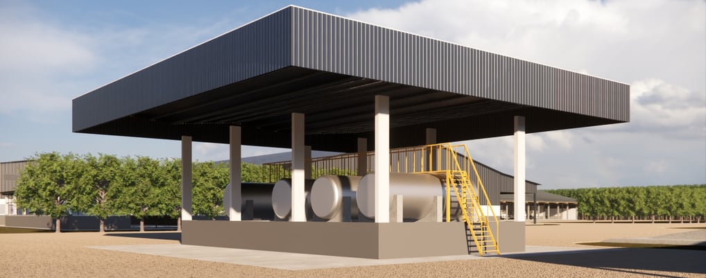Posto de abastecimento interno coberto para máquinas agrícolas