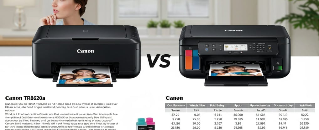 Side-by-side comparison of Canon TR8620a and a Canon MegaTank printer, showcasing photo print quali