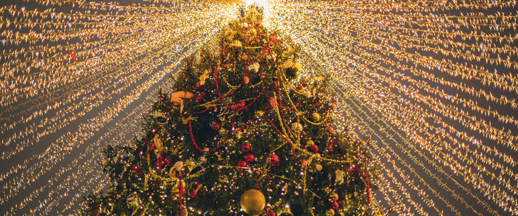 a christmas tree with lights and decorations
