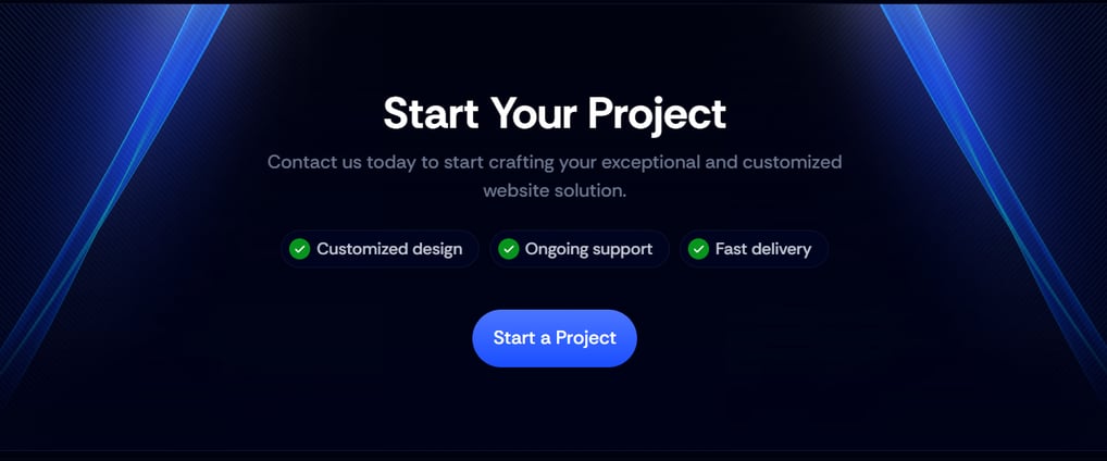 a website page with a blue and black background