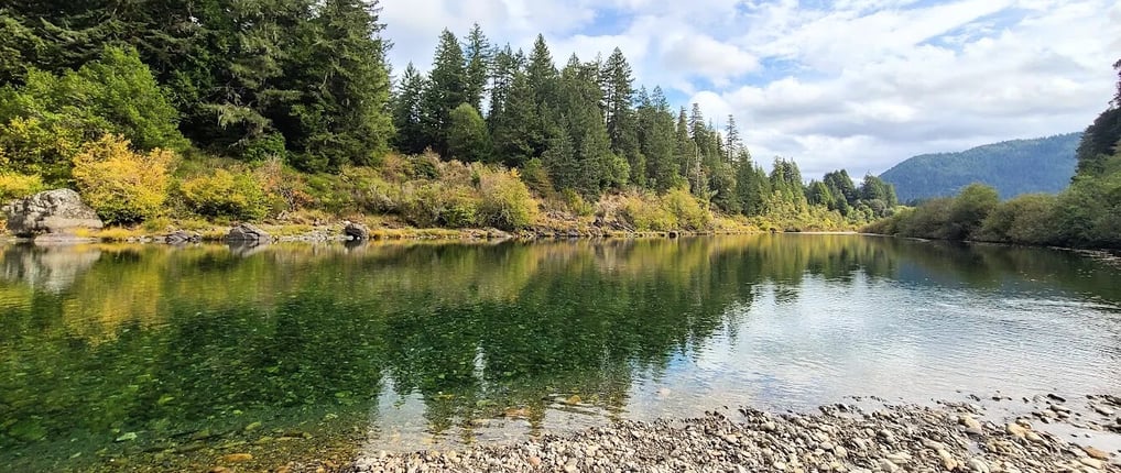 CA Coast - Emerald waters of Smith River running thru Jedediah Smith Redwood Park, Crescent City