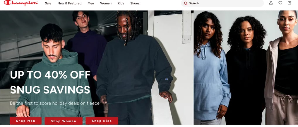 Home Page for Champion Clothing Website