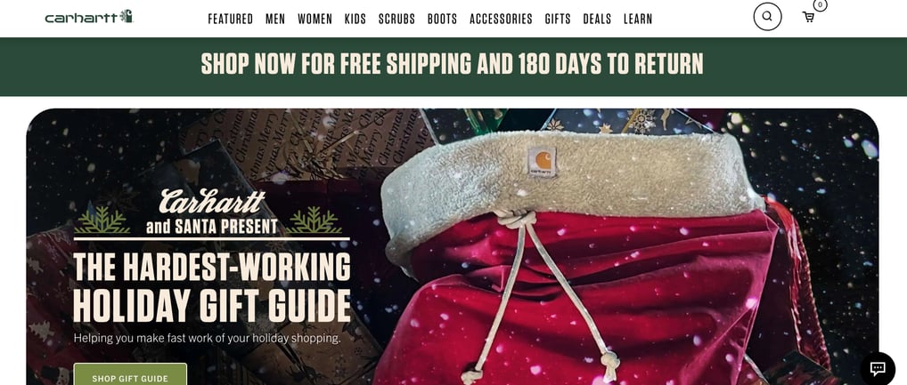 Home Page for Carhartt Clothing Website
