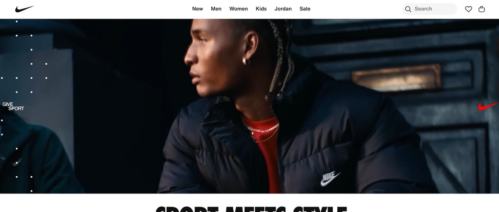 Home Page for Nike Clothing Website