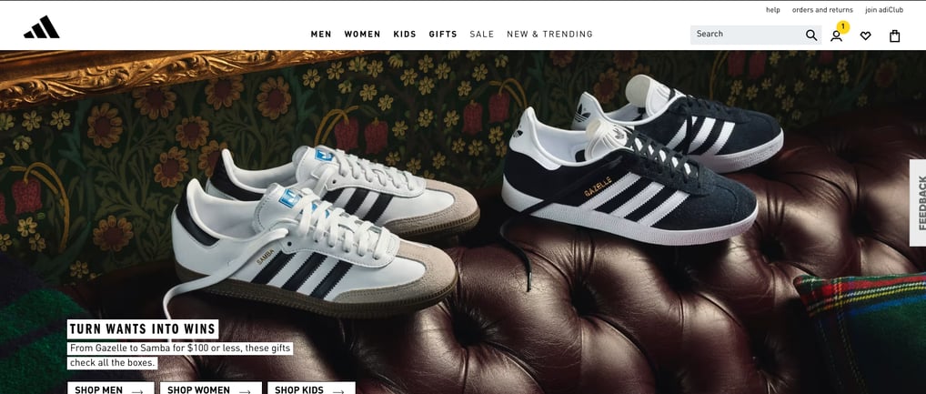 Home Page for Adidas Clothing Website
