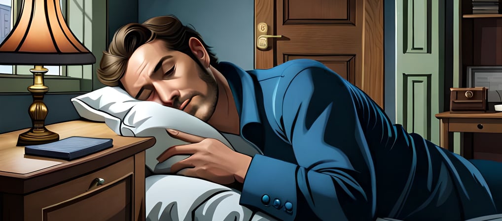 a man is sleeping on a bed in a bedroom