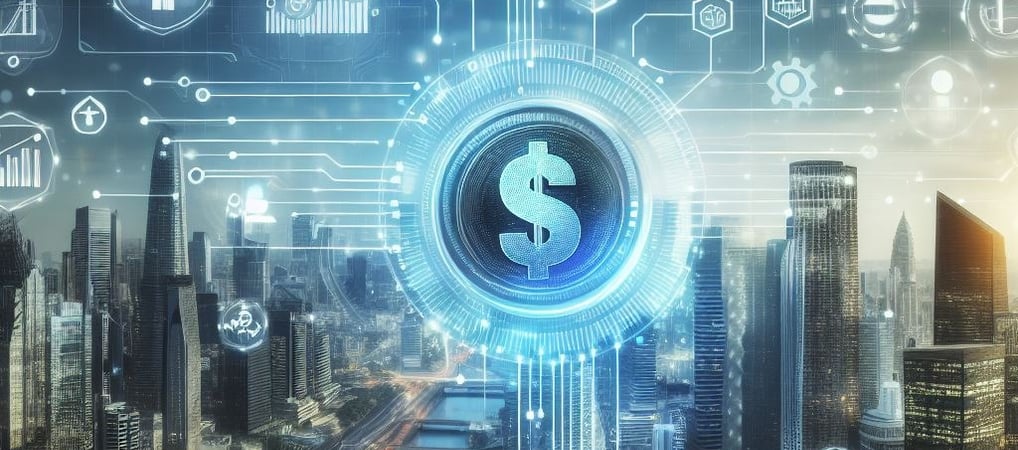 a cityscape with a dollar sign in the middle of it