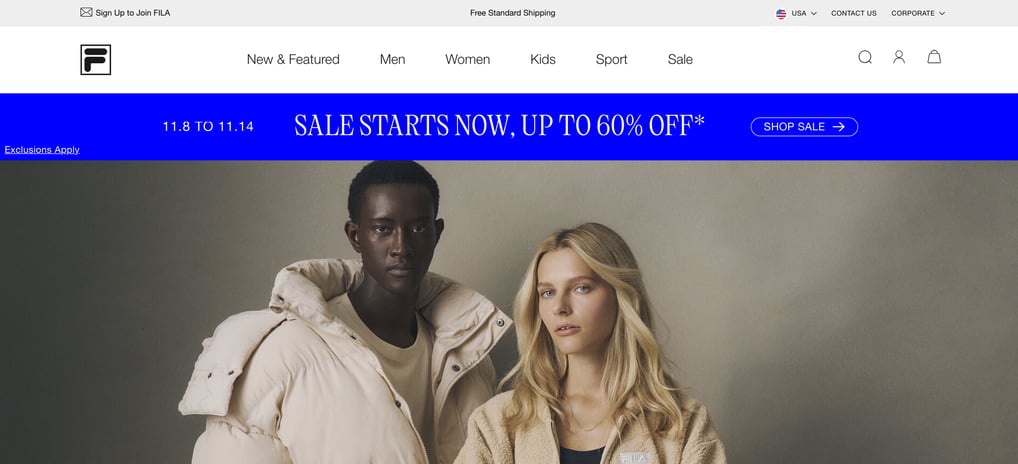 Home Page for Fila Clothing Website